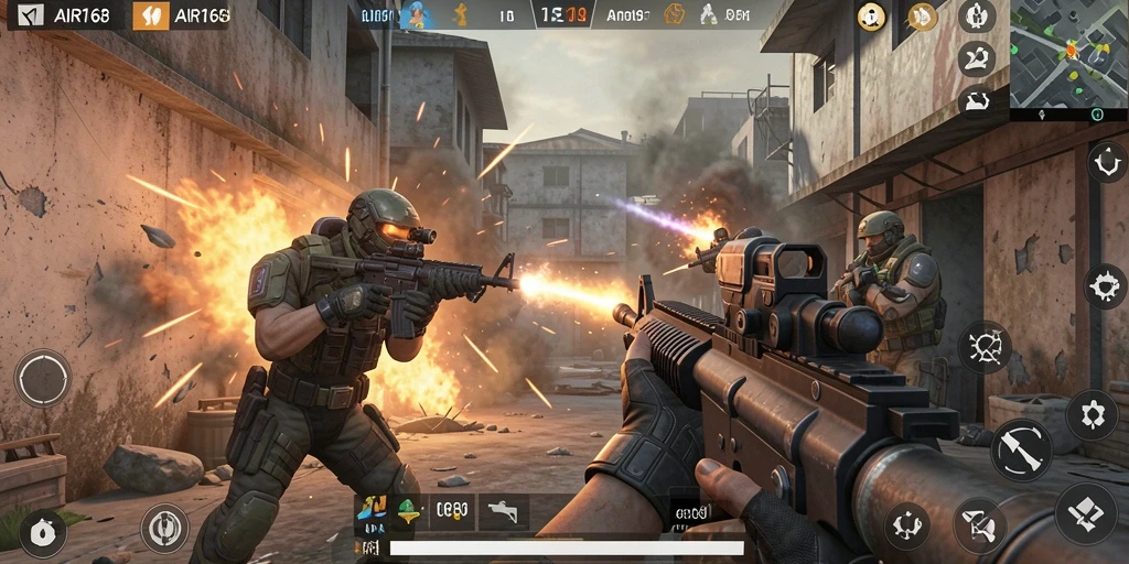 Gameplay mendebarkan di AIR168 dengan aksi FPS intens.