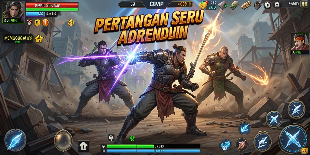 Gameplay C8VIP menampilkan pertarungan seru di lingkungan yang beragam.
