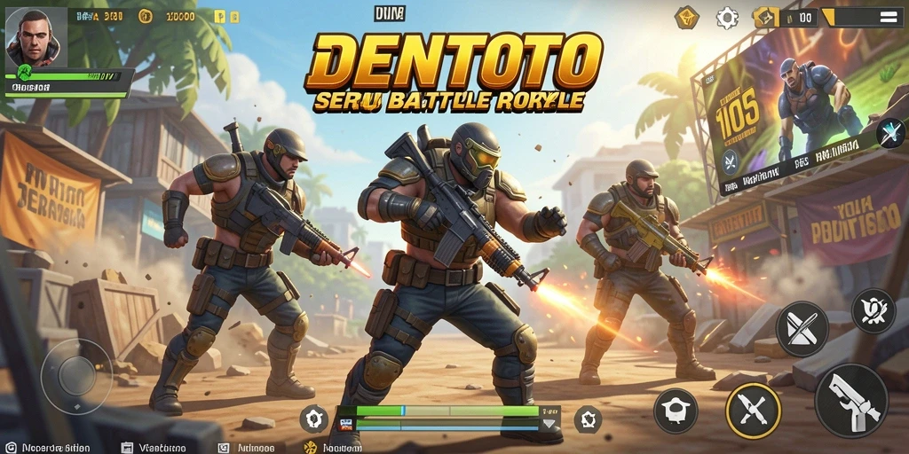 Tampilan gameplay DENTOTO yang mendebarkan dalam pertempuran Battle Royale.
