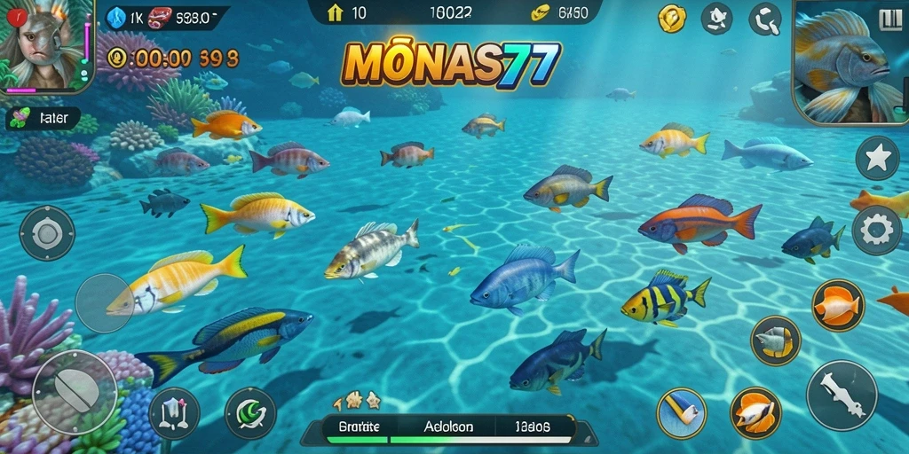 Tampilan gameplay Tembak Ikan yang seru di MONAS77.