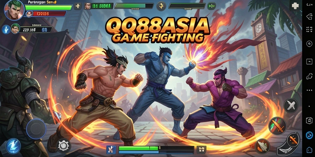 Tampilan gameplay seru di QQ88ASIA dengan karakter bertarung.