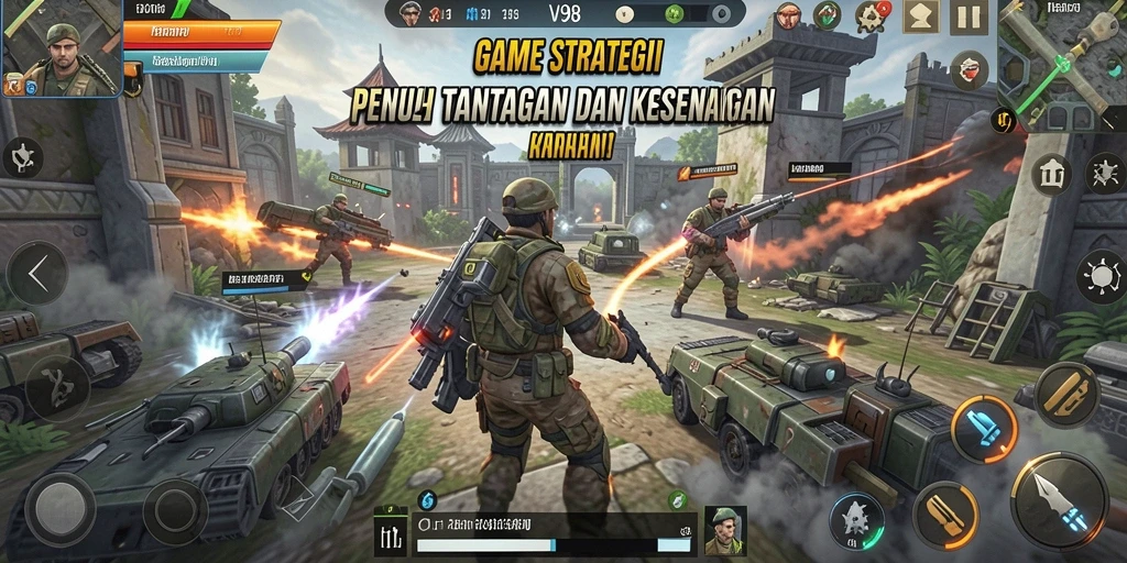 Tampilan permainan V98 yang menegangkan dan strategis.