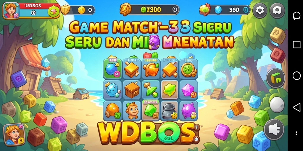 Tampilan gameplay WDBOS dengan objek berwarna-warni yang menawan.